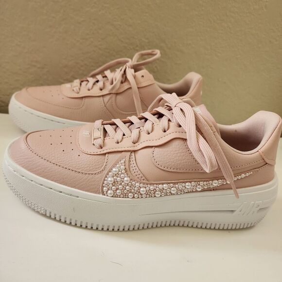 Nike Air Force 1 womens custom pearl rhinestone sneakers shoes low top platform - Picture 1 of 9